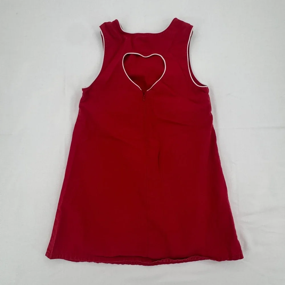 Vtg Y2K Gymboree Girls Applique Jumper Dress Heart Cutout Back Sz 7 Cotton 2003